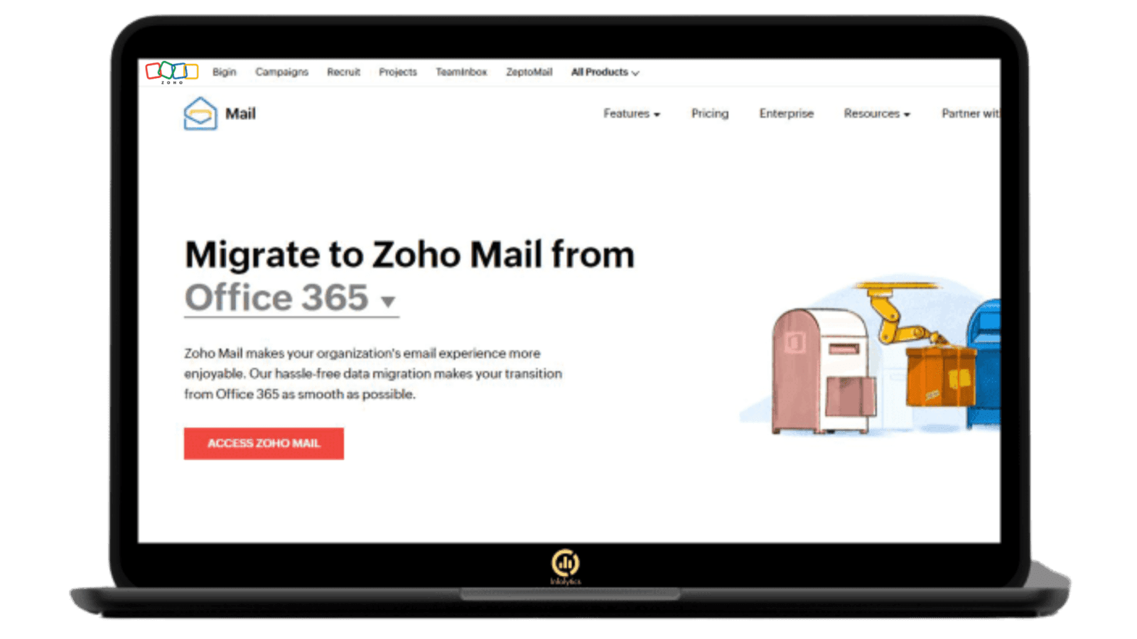 Zoho Mail offers a one-click secure data migration process from major email providers such as Gmail, Microsoft Office 365, and Exchange. 